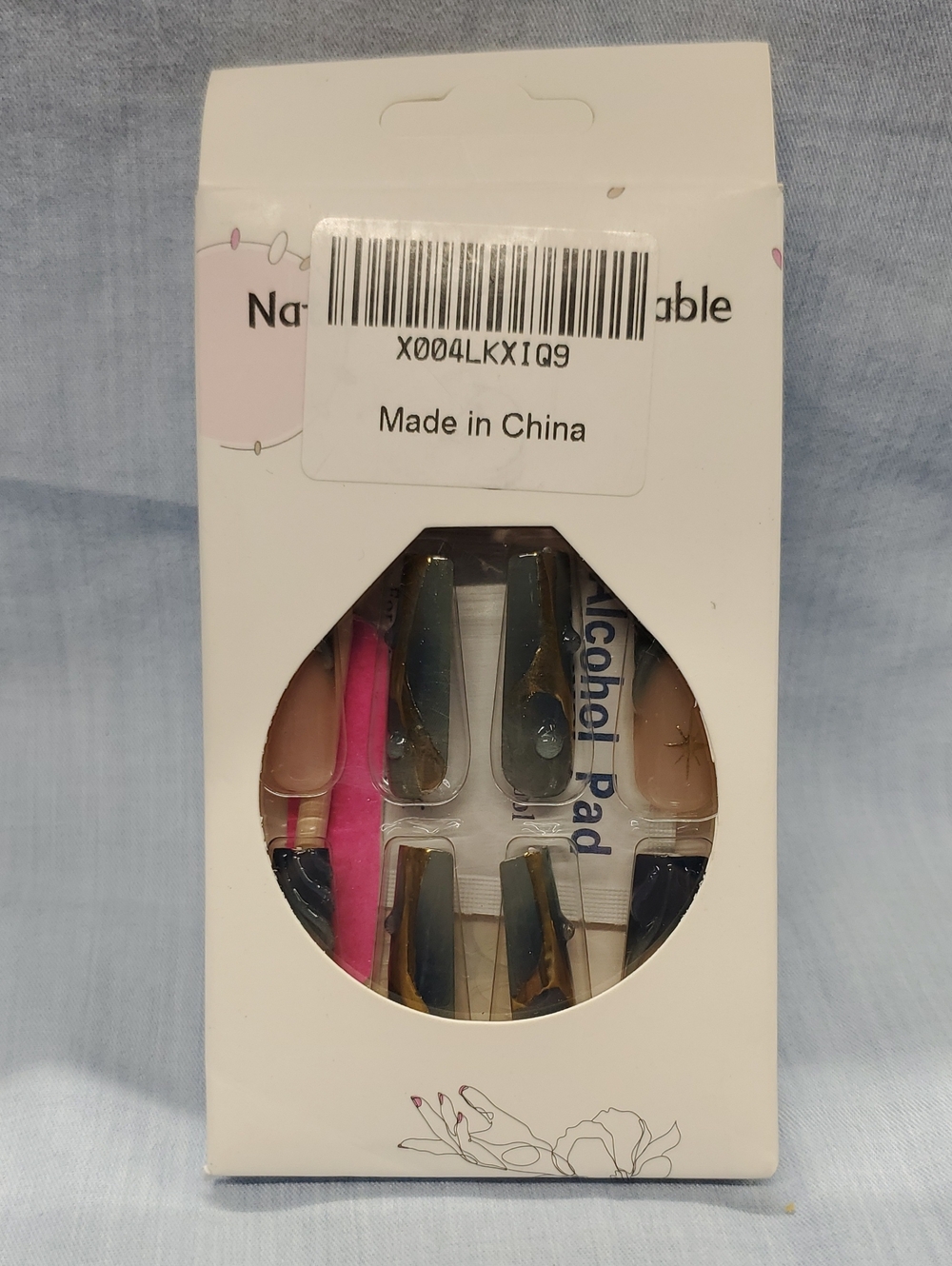 Press-On Nail Kit with Pink, Navy and Nude Accents #4